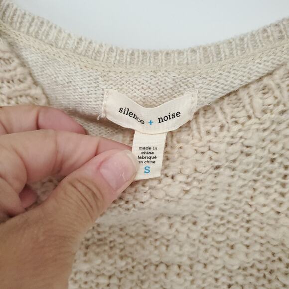 Silence + Noise Boho Minimal Cream Angora Mixed Stitch Chunky Knit Crew Henley S - Picture 4 of 11